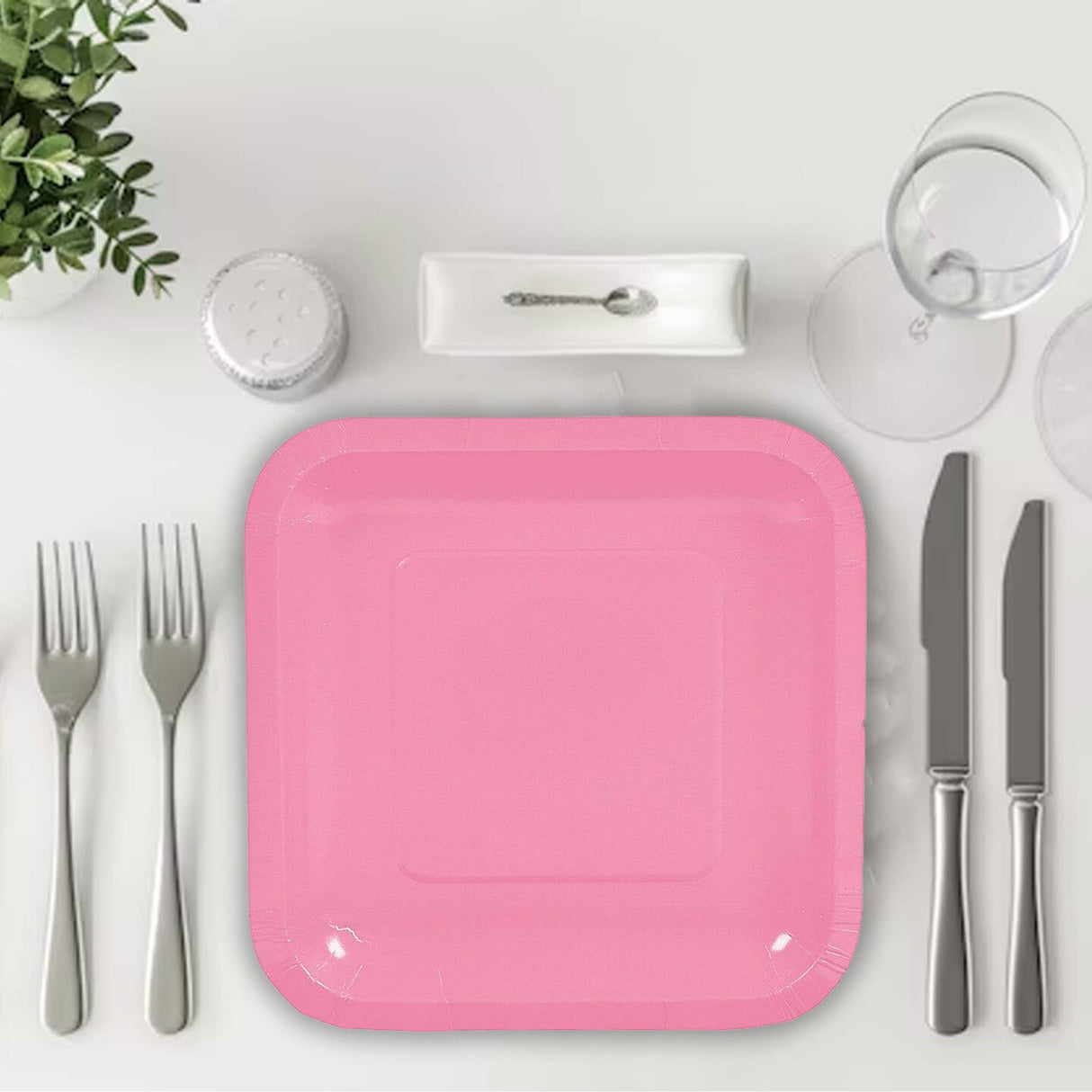24 Count Pink Square Paper Dessert Plates for Birthday Bridal Baby Shower Party Events Easy Cleanup 7 Inch