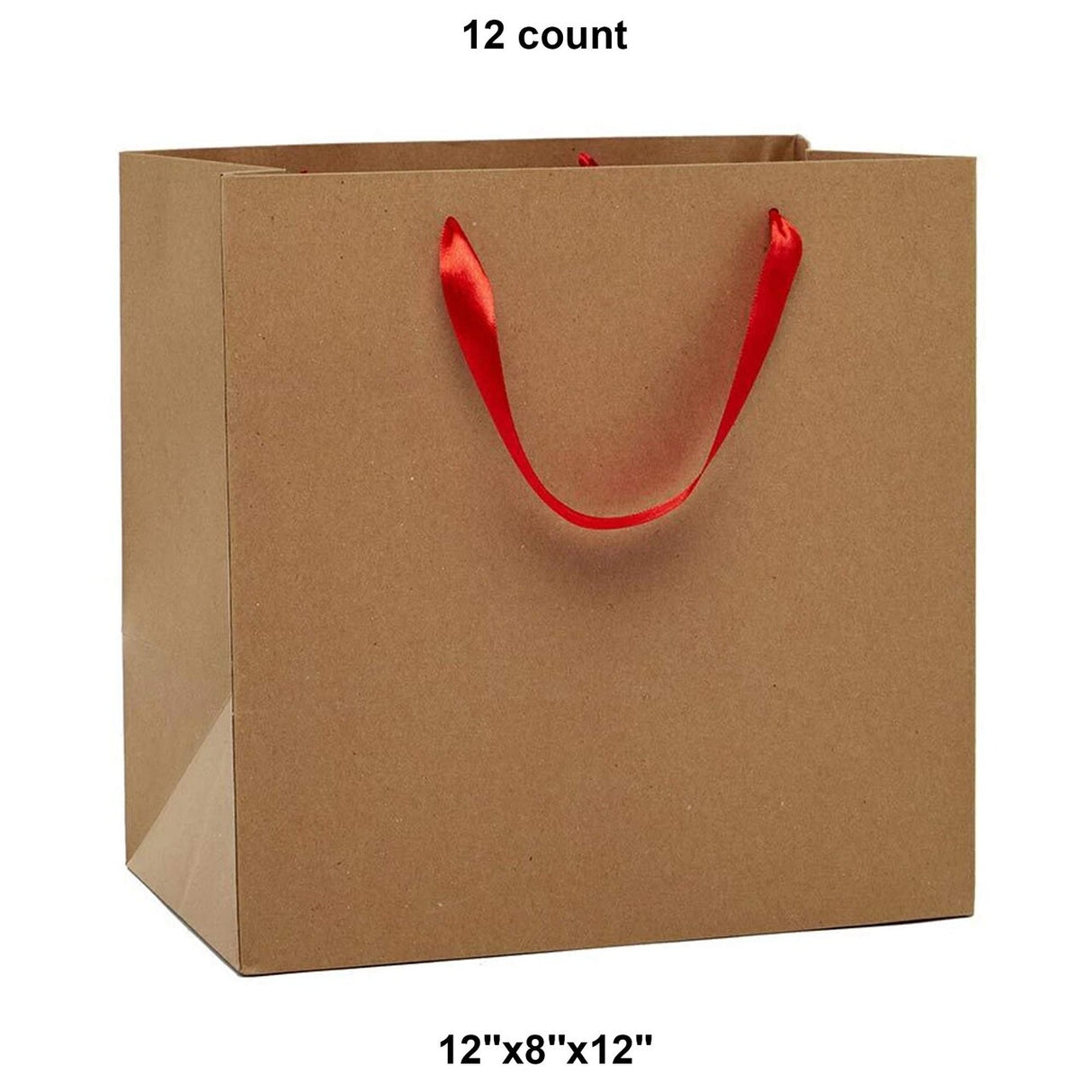Heavy Kraft Euro Totes with Satin Ribbon Handles 12''x8''x12'' Red Color 12 EACH / PACKAGE