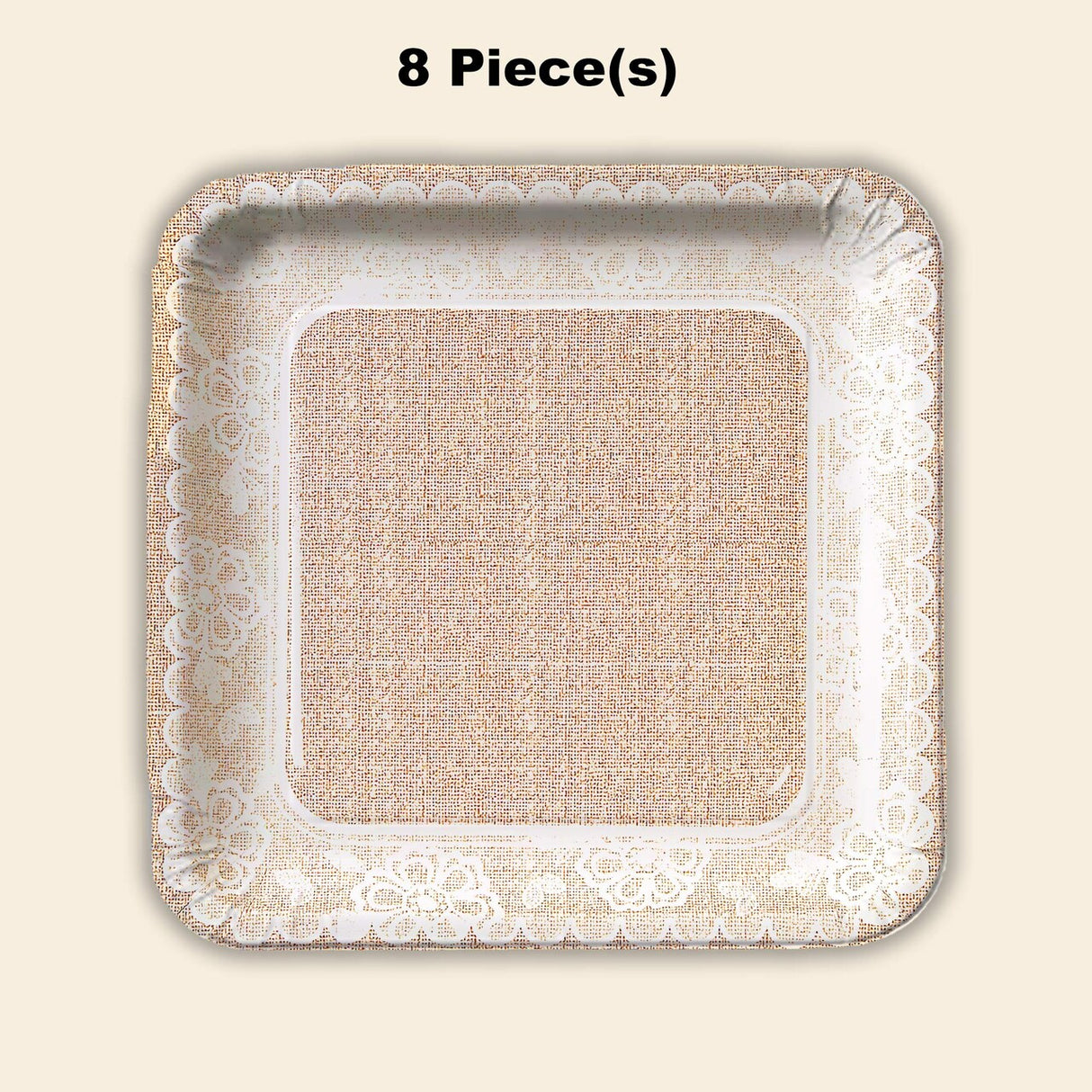 8 Ct. Burlap & Lace Wedding Square Paper Dinner Plates Rustic Disposable 9" Plates for Wedding Reception
