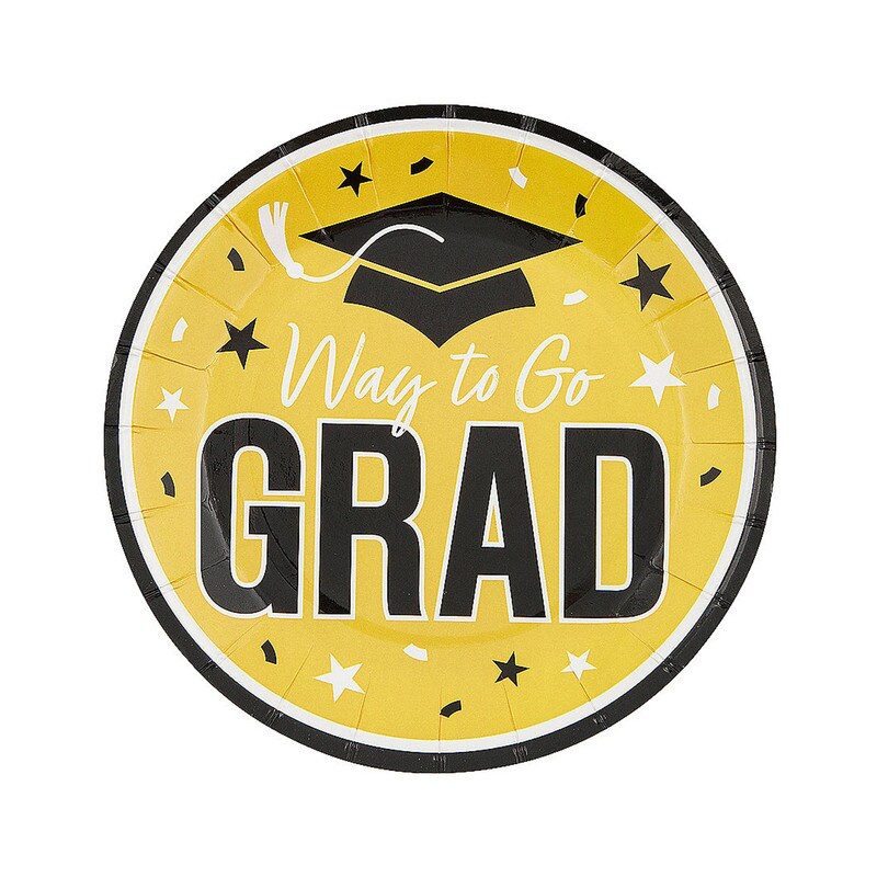 7 1/4" Purple "Way to Go Grad" Disposable Paper Dessert Plates 25 Count