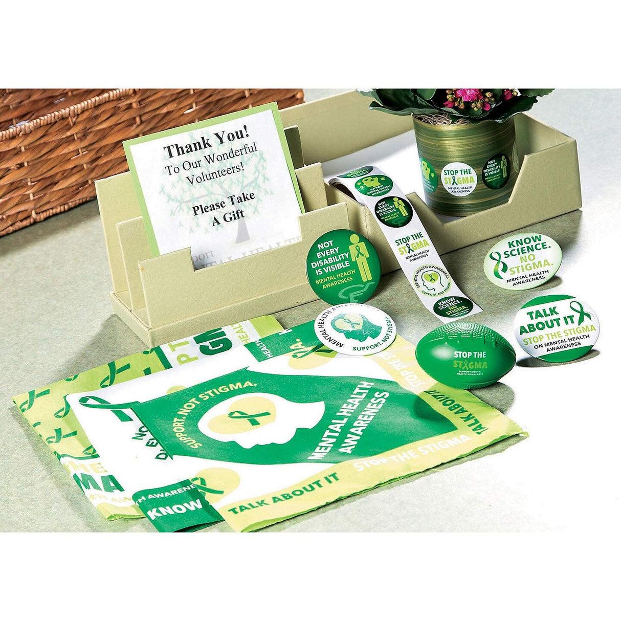 1 1/2" Green Mental Health Awareness Paper Sticker Roll 100 Pc