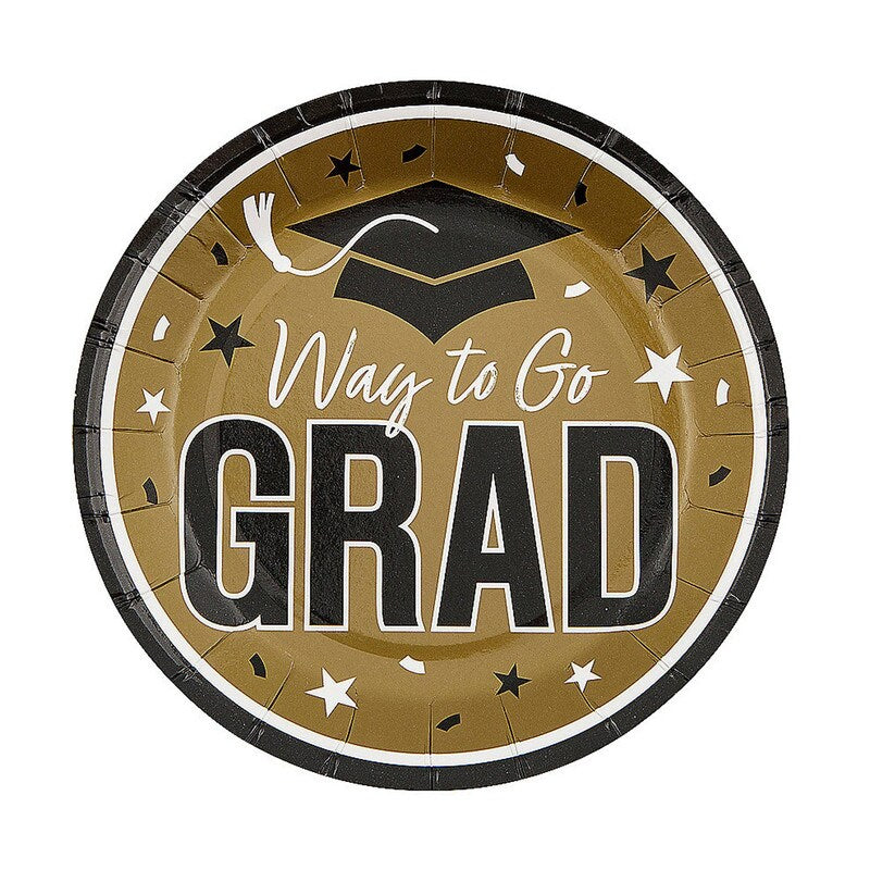 7 1/4" Purple "Way to Go Grad" Disposable Paper Dessert Plates 25 Count