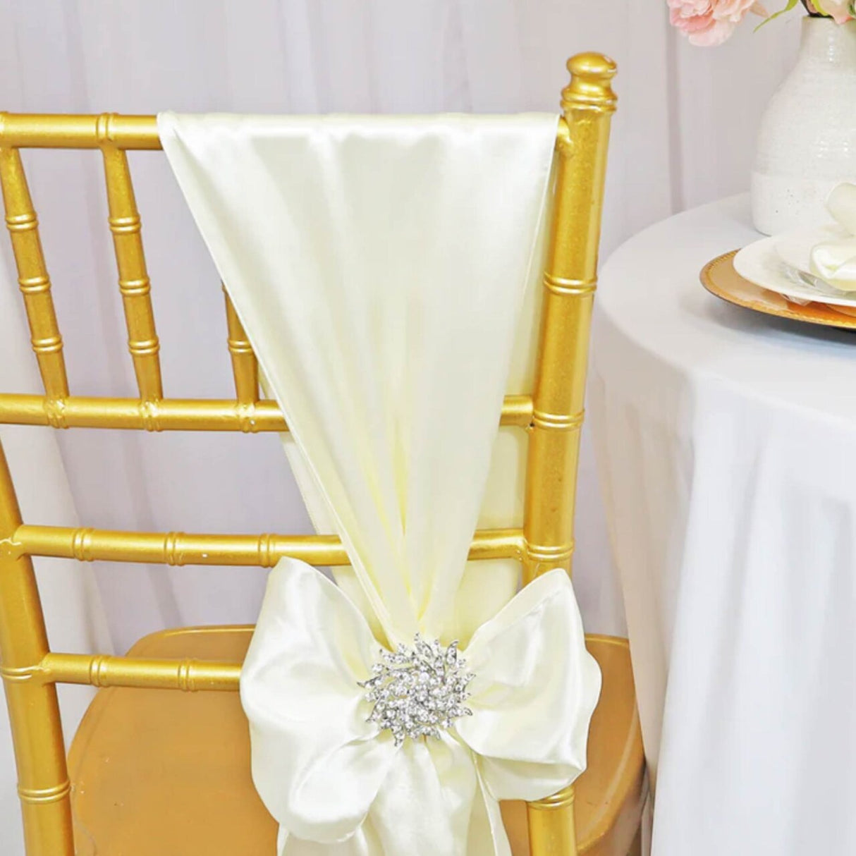 10 Pieces Satin Chair Sashes 8 by 108 inches Ivory