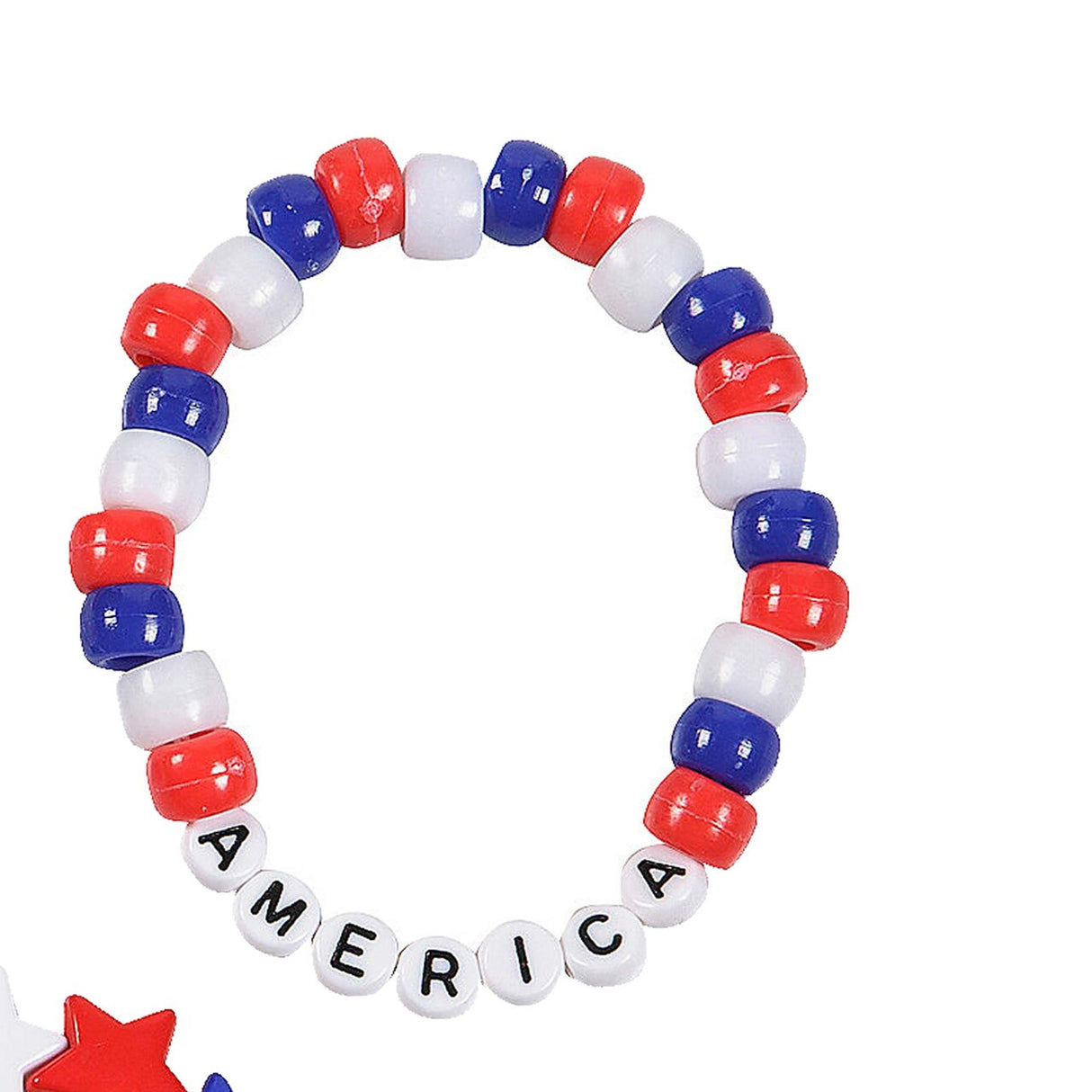 Patriotic Plastic Red, White & Blue Beaded Bracelet Assortment – 12 Pieces
