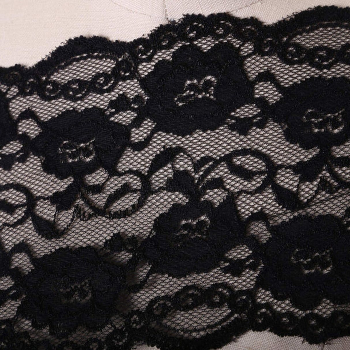Black Wide Stretch Lace Trim 6.5" Floral Elastic for Lingerie, Bras & DIY Sewin