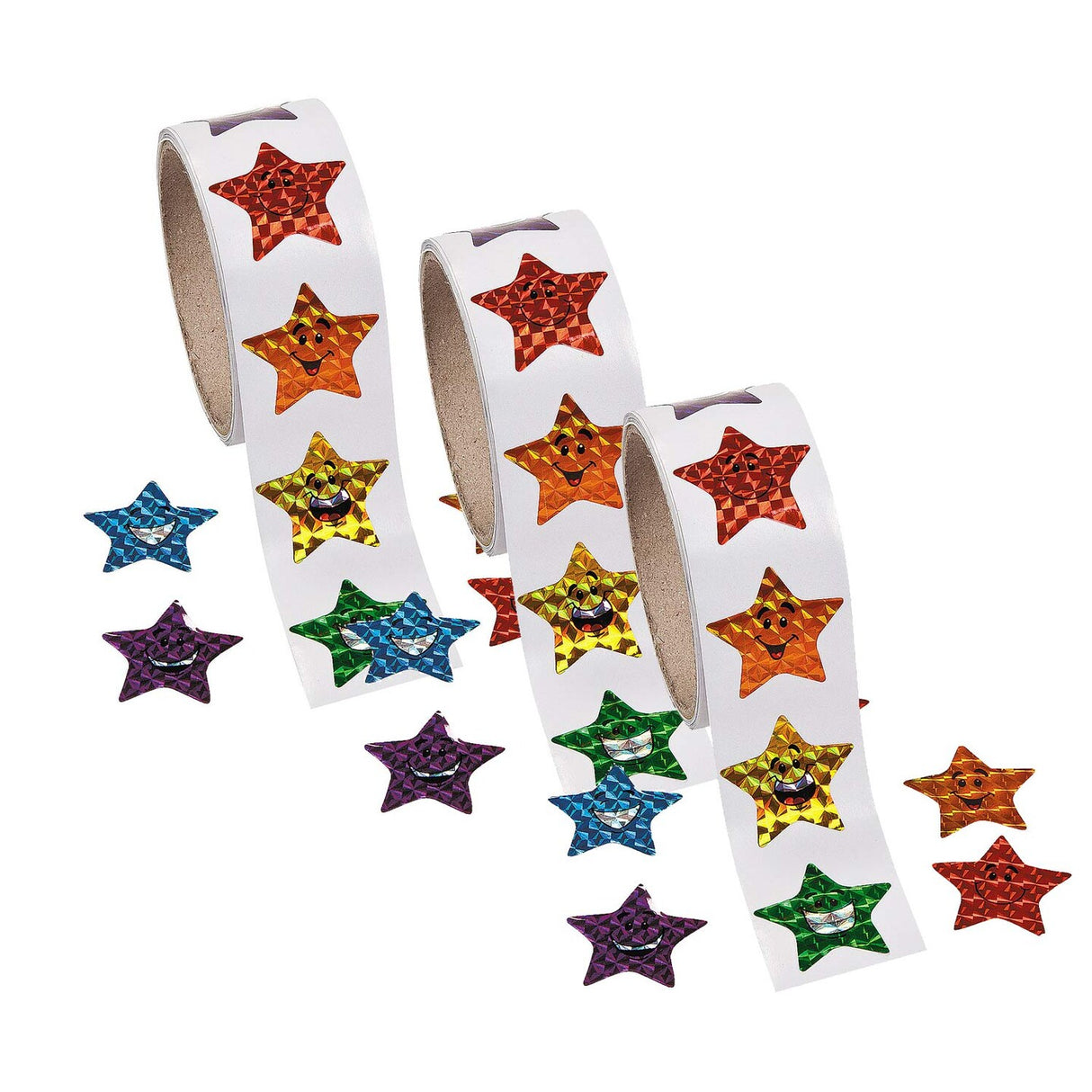 Prismatic Smiling Stars Sticker Roll 100 Pieces