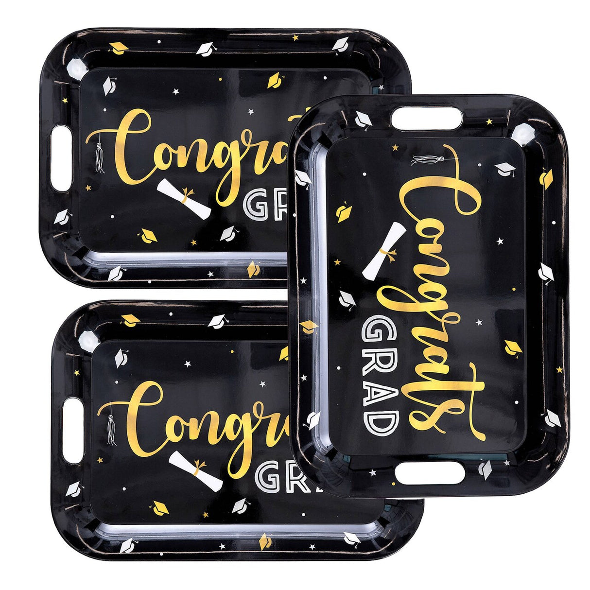 14" x 19.5" Black Congrats Grad Tray with Handles