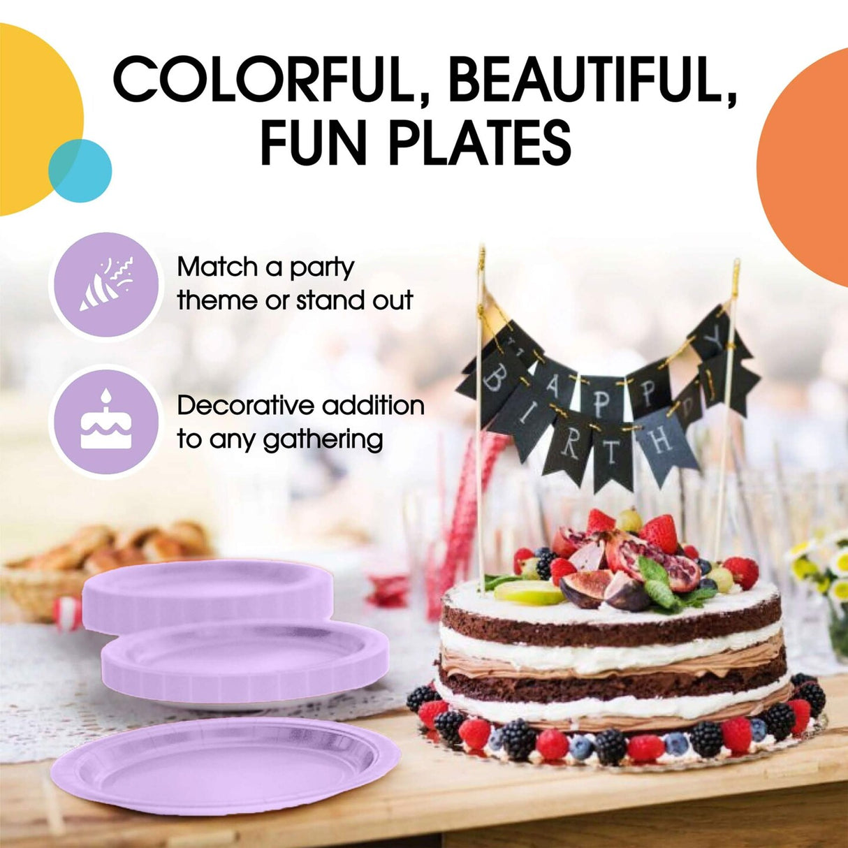 50 Count Lavender Paper Plates 9 Inch Durable Disposable Plates for Parties & Events