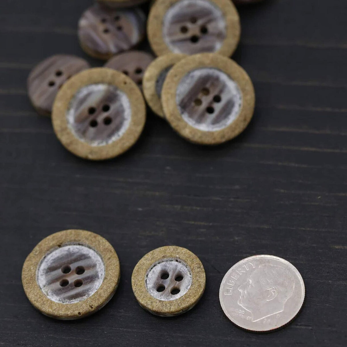 12 Large Sanded Faux Wood Buttons 32L (20mm / 13/16") Four-Hole Plastic Multipurpose Buttons