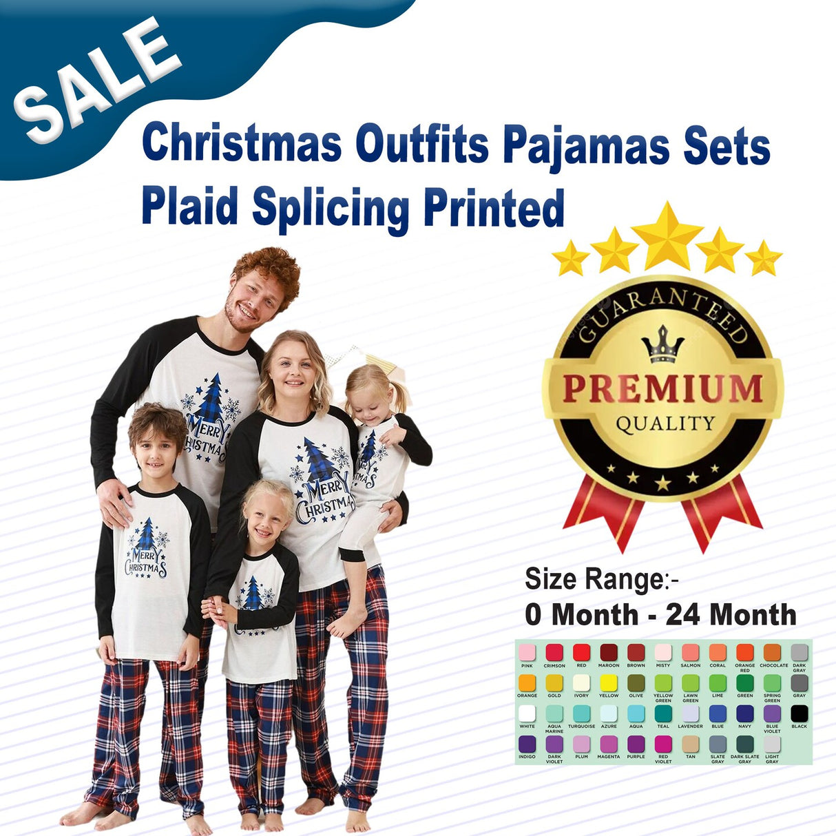 Christmas Outfits Pajamas Sets Plaid Splicing Printed