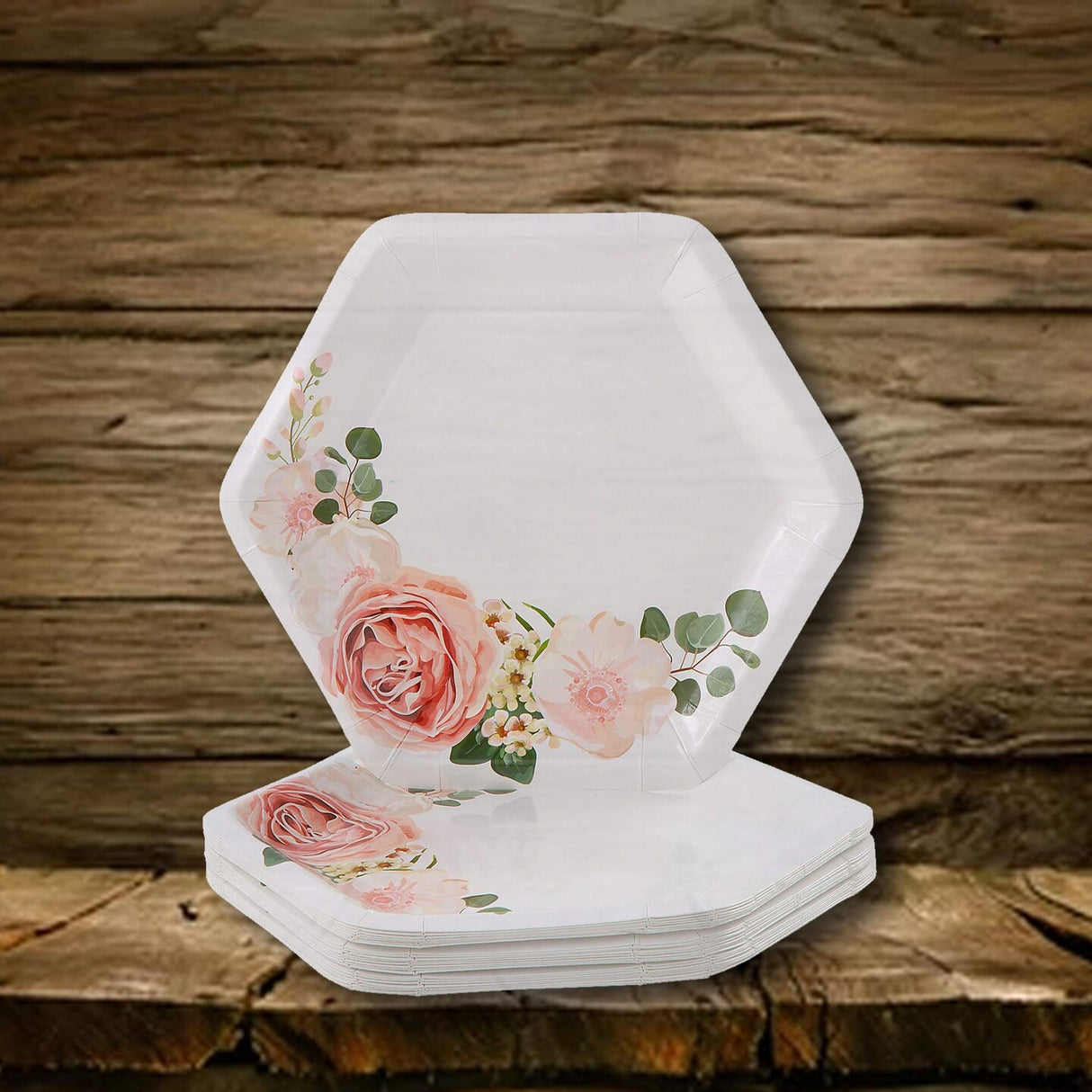 Blush Floral Paper Dessert Plates 24 Count Elegant Bridal Shower Party Plates 7 1/4 Inch