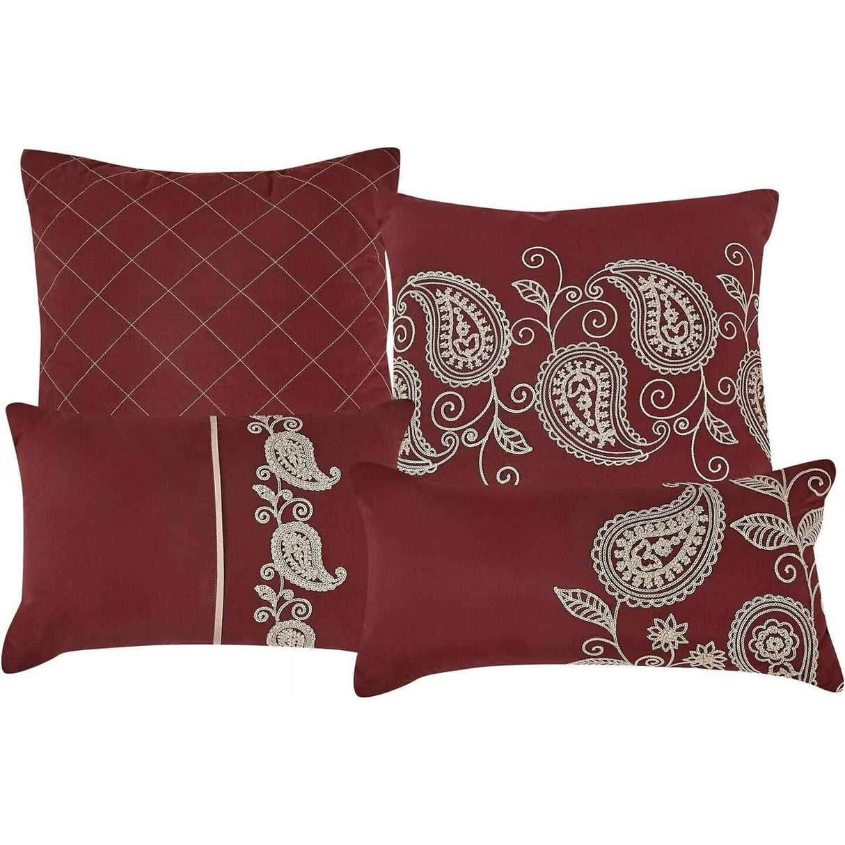 Paisley Embroidery 7 Pieces Burgundy Comforter Set