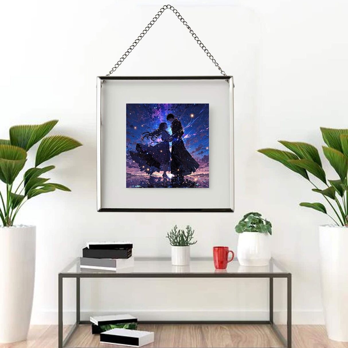 6 ¼x6 ¼" Silver Steel Frame with Front Plastic Protection – For Hanging or Standing, Includes Sample Pictures