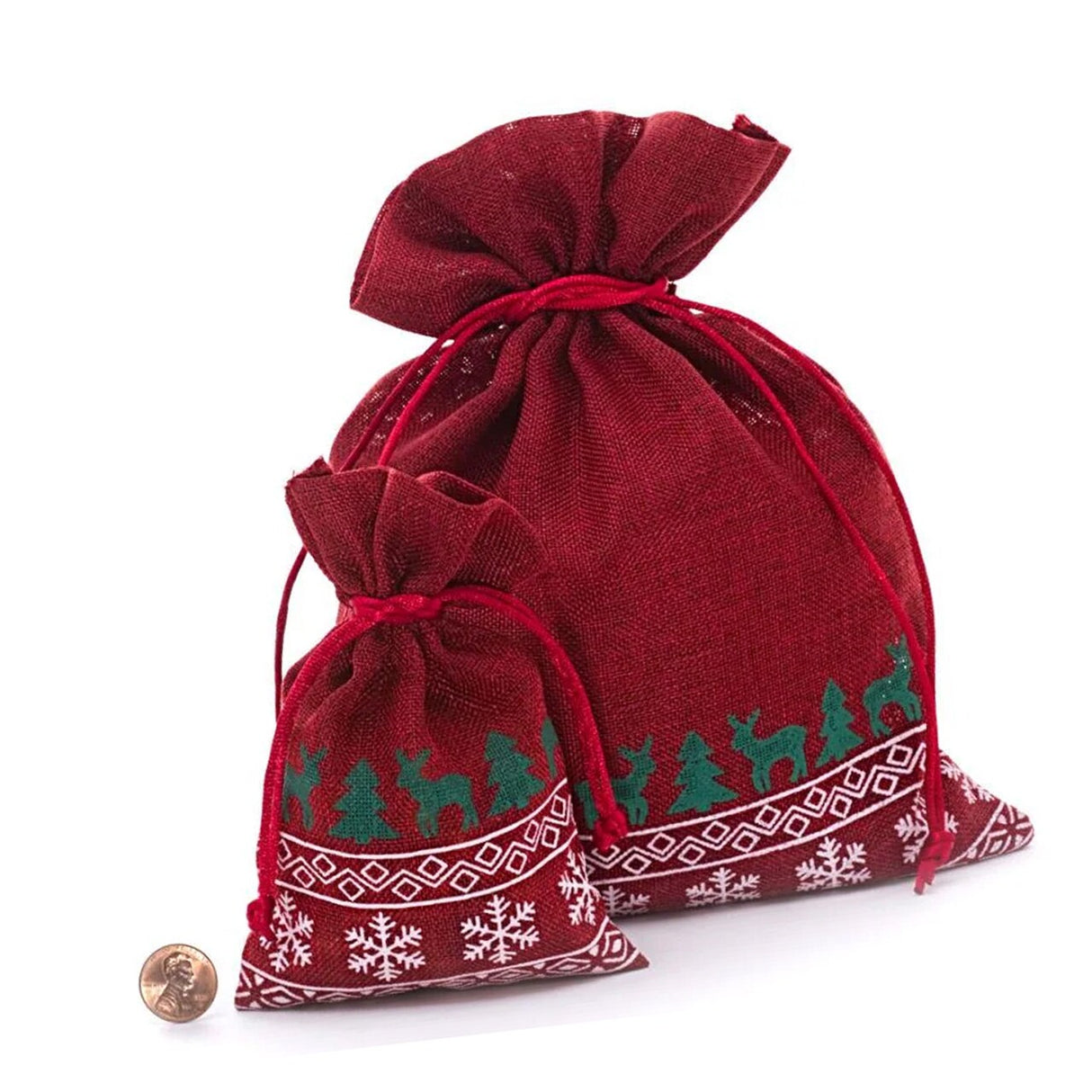 8” x 10” Faux Linen Christmas Gift Bags for Festive Wrapping