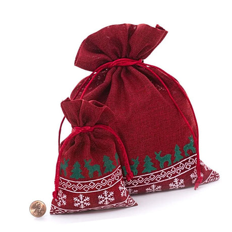 8” x 10” Faux Linen Christmas Gift Bags for Festive Wrapping