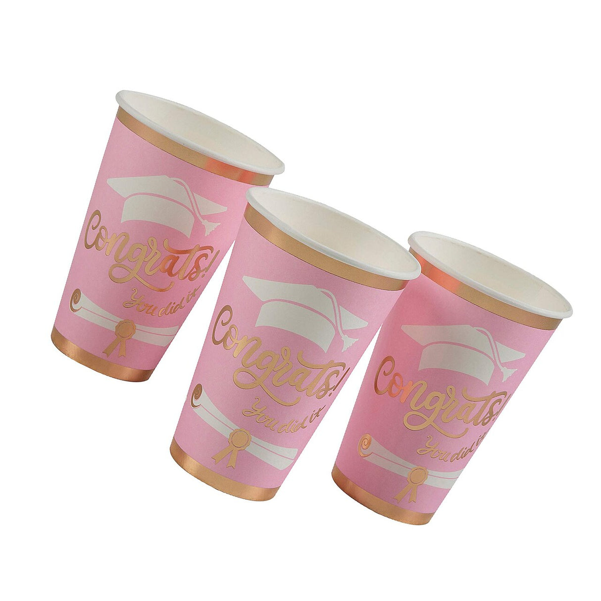 Pink Congrats Graduation Disposable Paper Cups – 12 Count (16 oz, 5.25")
