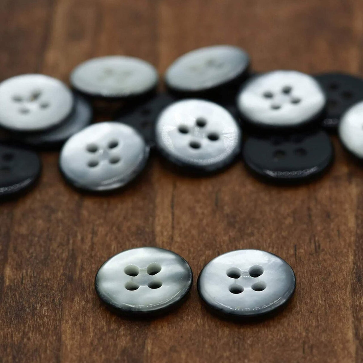 Gray Faux Shell Buttons 12pcs, 15mm 5/8", 4-Hole Luminous Center Sewing Buttons