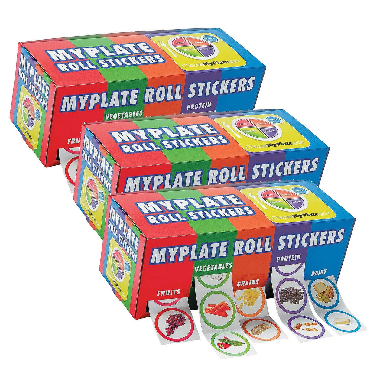 1 1/2" Bulk MyPlate Food Groups Multicolor Paper Rolls of Stickers 500 Pieces