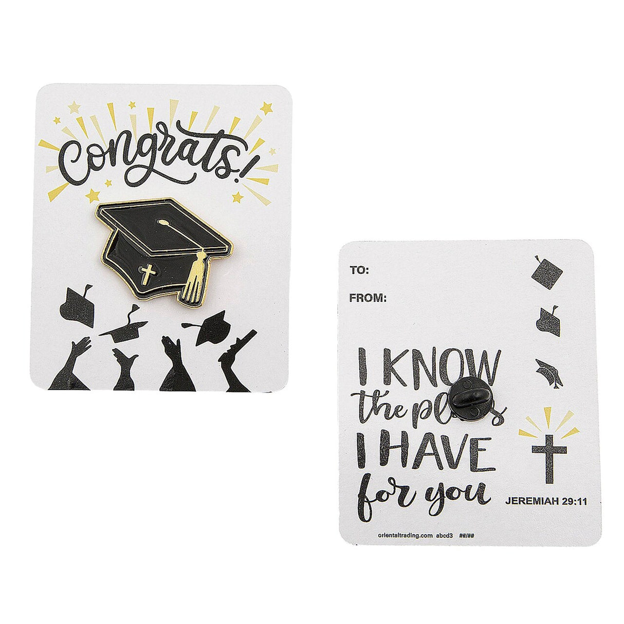 12 Pc. 1 1/4" x 1" Religious Graduate Mortarboard Enamel Pins on Card for 12