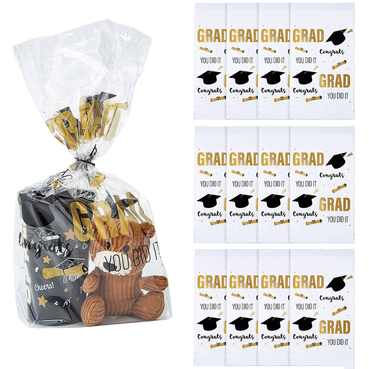 10" x 18" Congrats Grad Cellophane Bags with Twist Ties - 12 Pc.