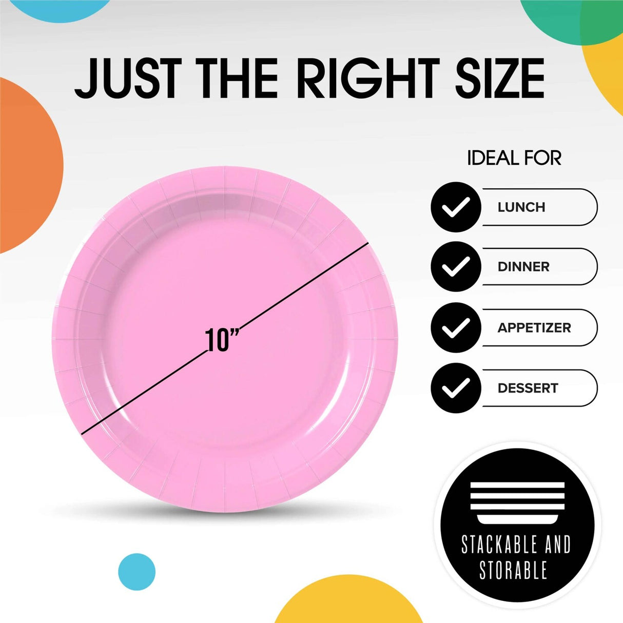 100 Count Pink Paper Plates Durable Disposable Party Plates for Weddings and Events 10"