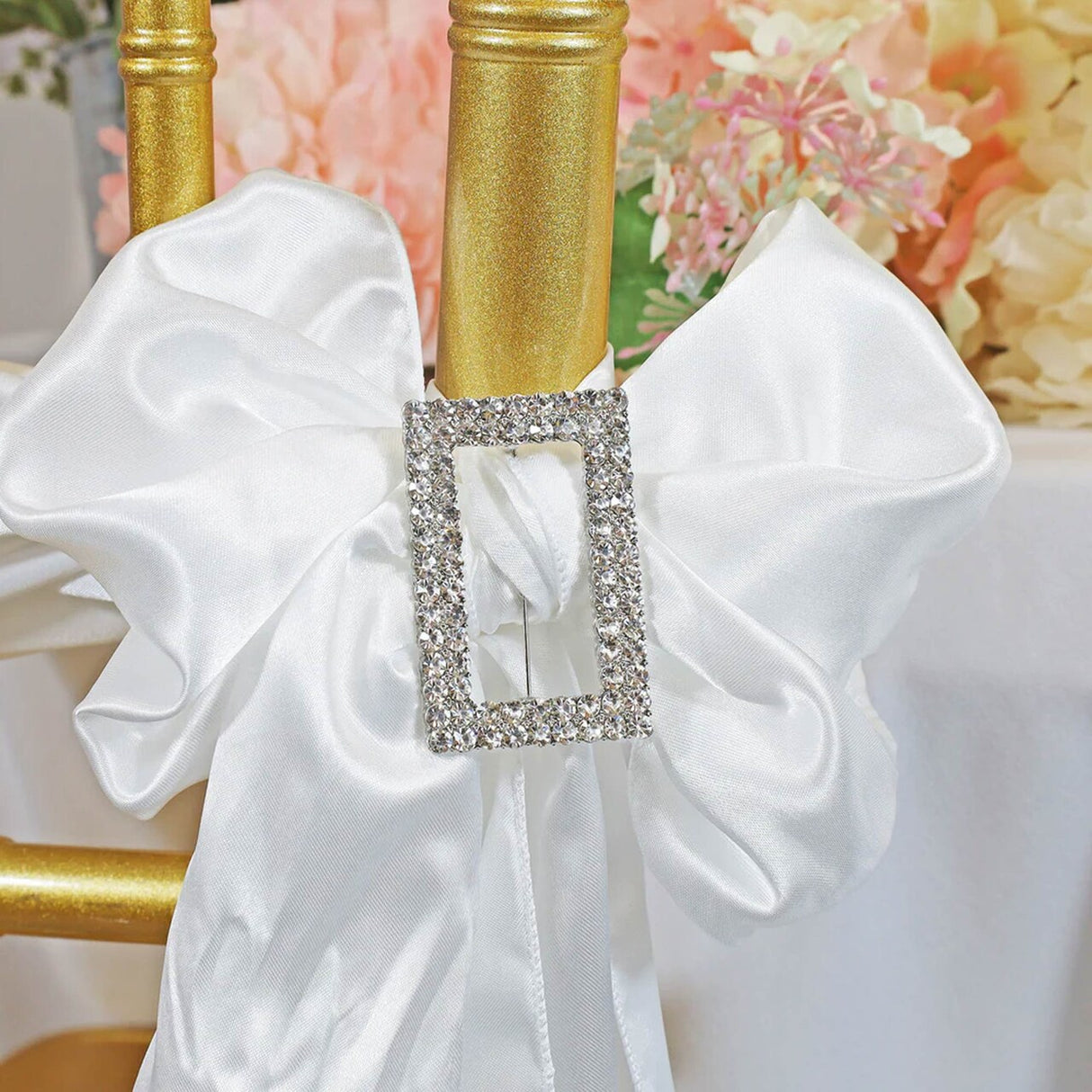 1 Piece Rectangular Rhinestone Chair Band Buckle Silver Metal Accent 2 Inch Width