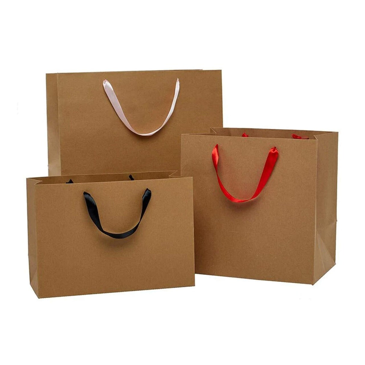 Heavy Kraft Euro Totes with Satin Ribbon Handles 12''x8''x12'' Black Color 12 EACH / PACKAGE