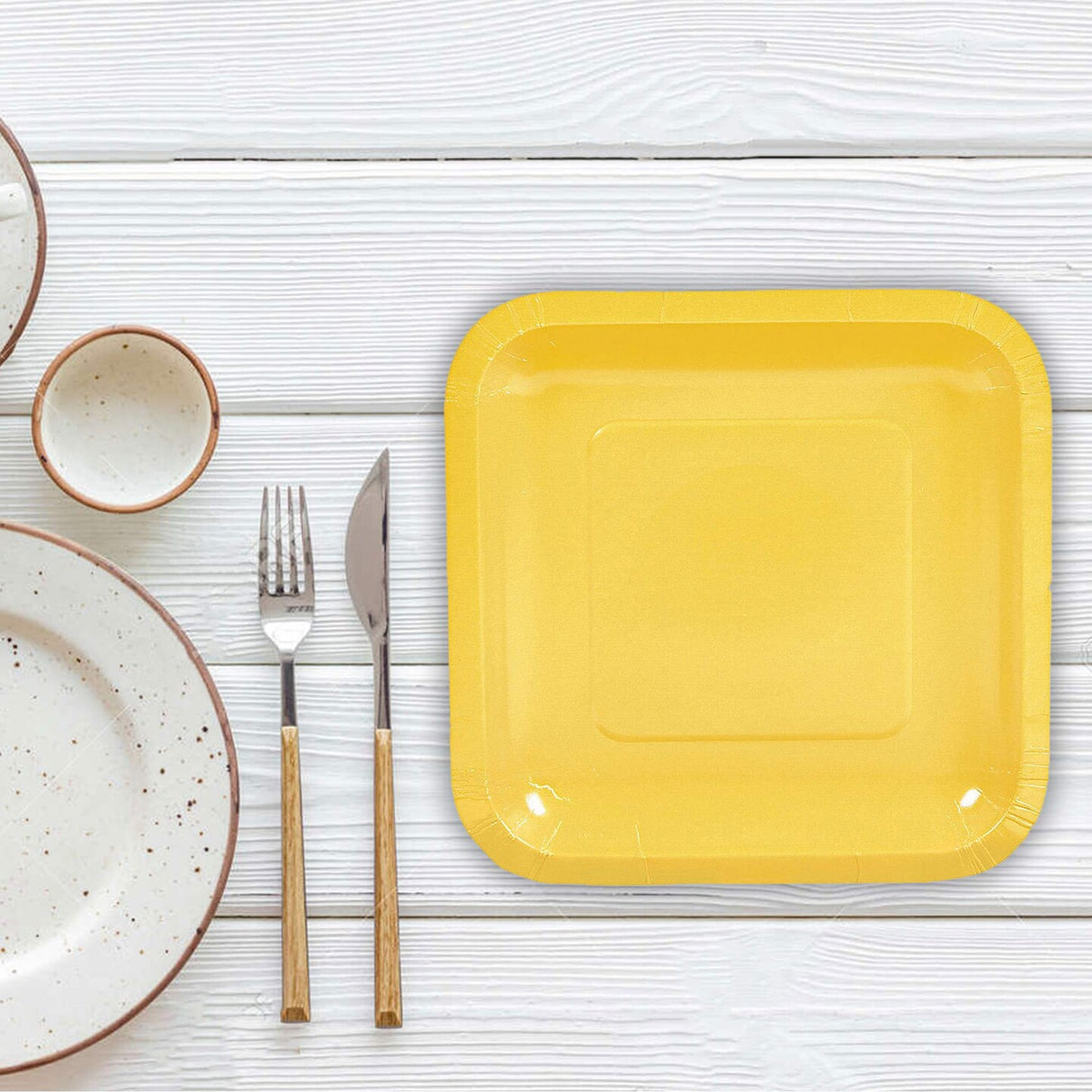 24 Count Yellow Square Paper Dessert Plates 7"