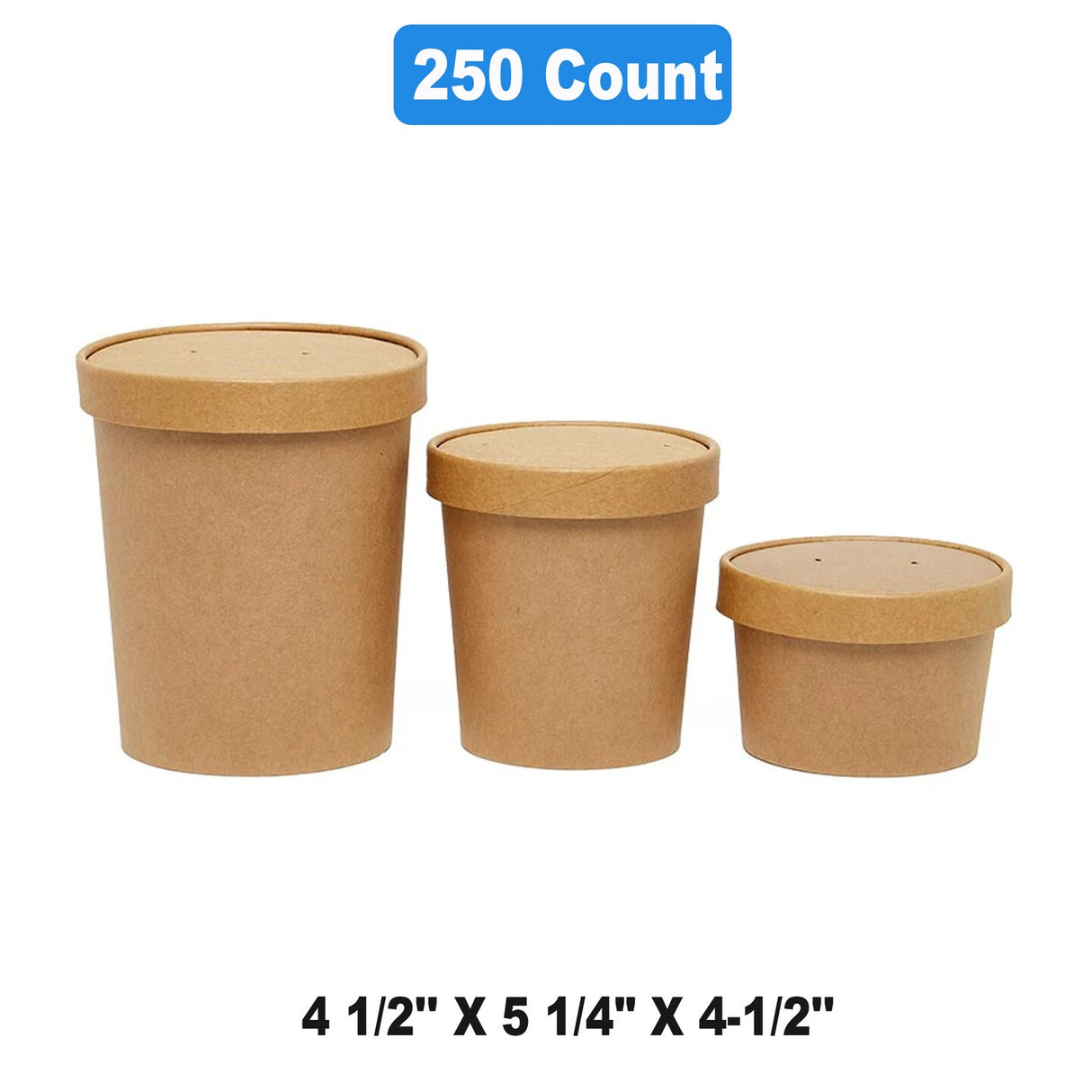 Kraft Soup Containers with Vented Lids 4 1/2" x 5 1/4" x 4 1/2" Perfect for Hot and Cold Meals