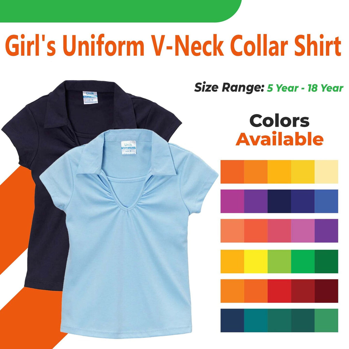 Girl's Uniform V Neck Collar Shirt