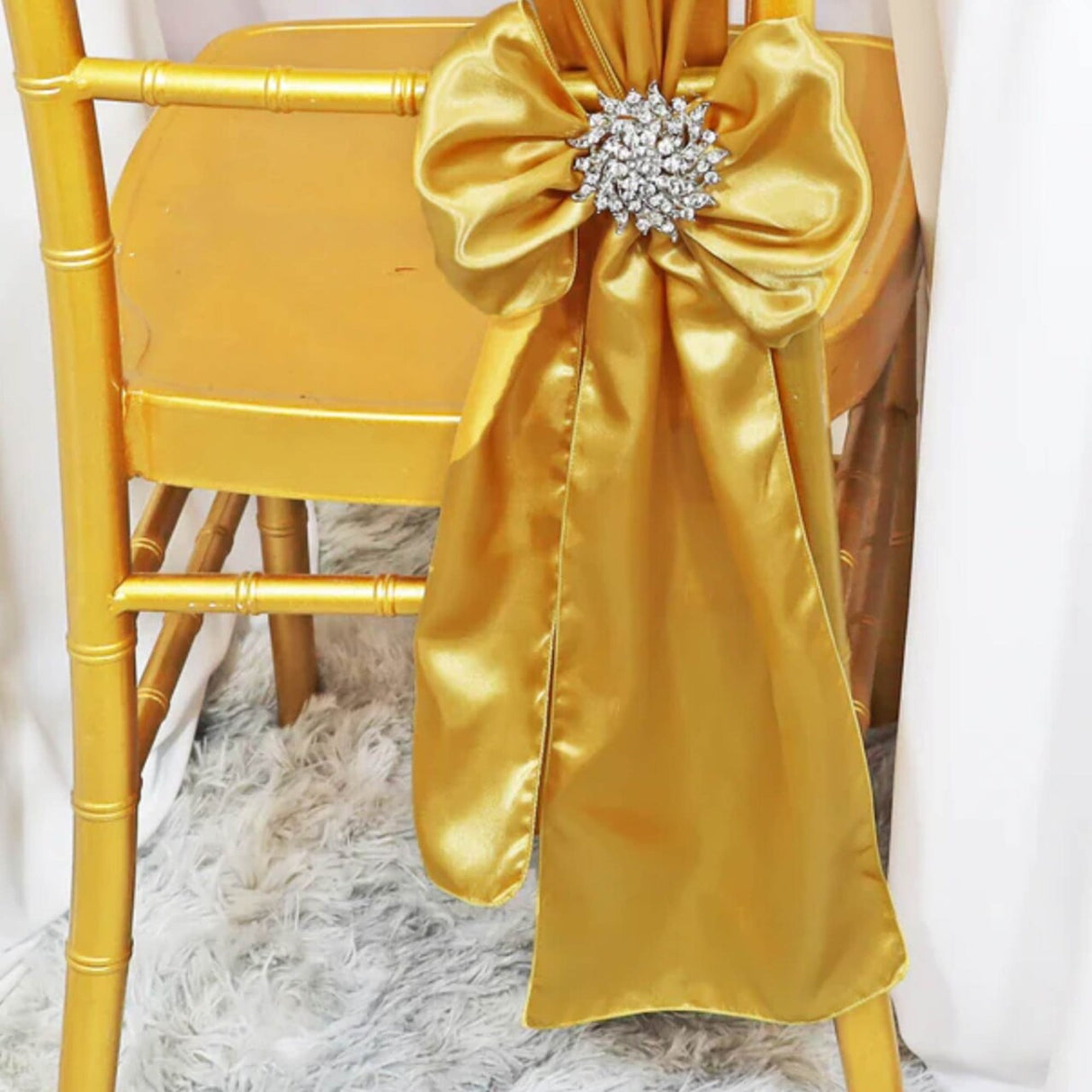 10 Pieces Gold Luxury Satin Chair Ties, 8"x108" Party Accessories