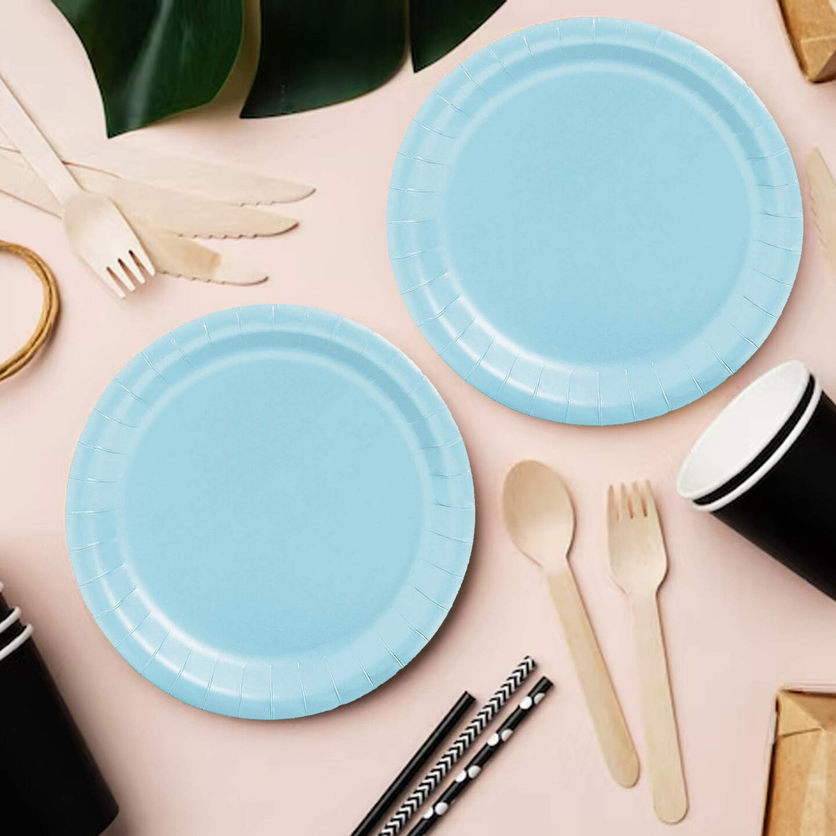 24 Count Light Blue Paper Plates 7 Inch Solid Color Round Dessert Plates for Celebrations