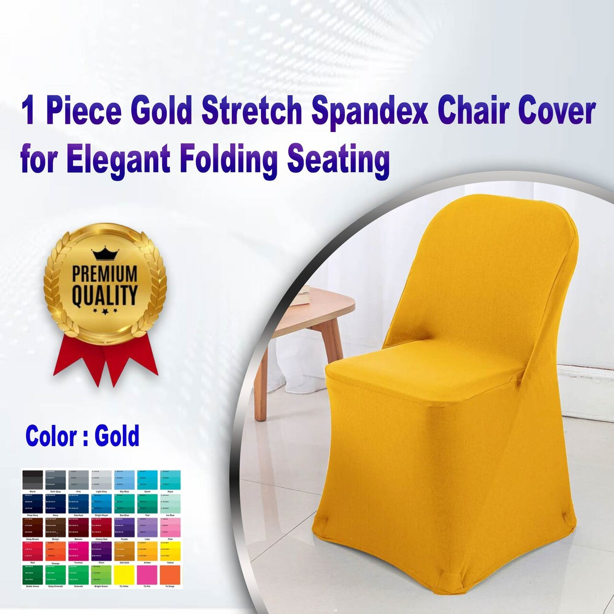 1 Piece Gold Stretch Spandex Chair Cover for Elegant Folding Seating