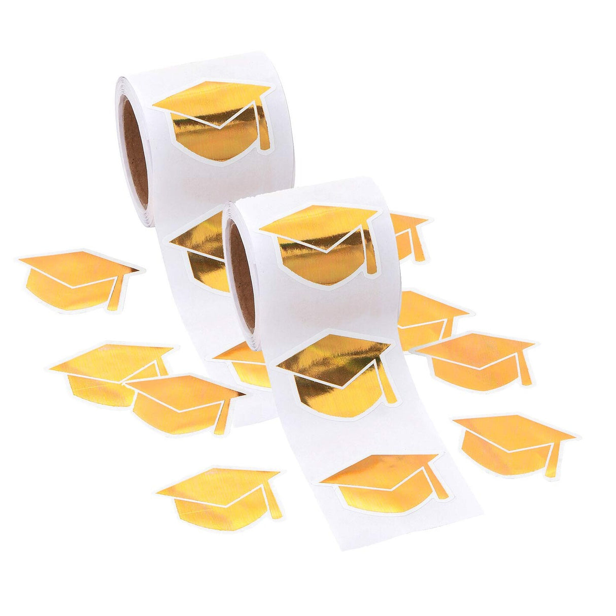1 1/2" Gold Graduation Mortarboard Paper Sticker Roll 100 Pc