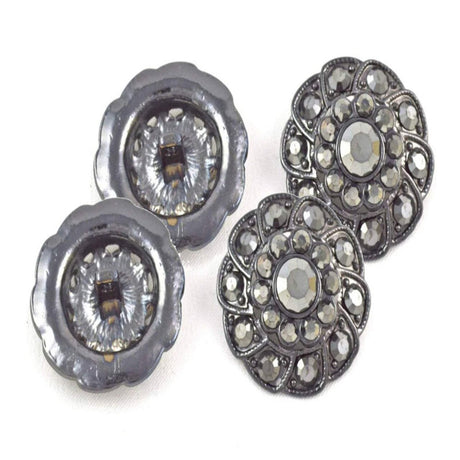7/8" Elegant Gunmetal Rhinestone Button Geneva's Classic Graphite for Fashion Accessories