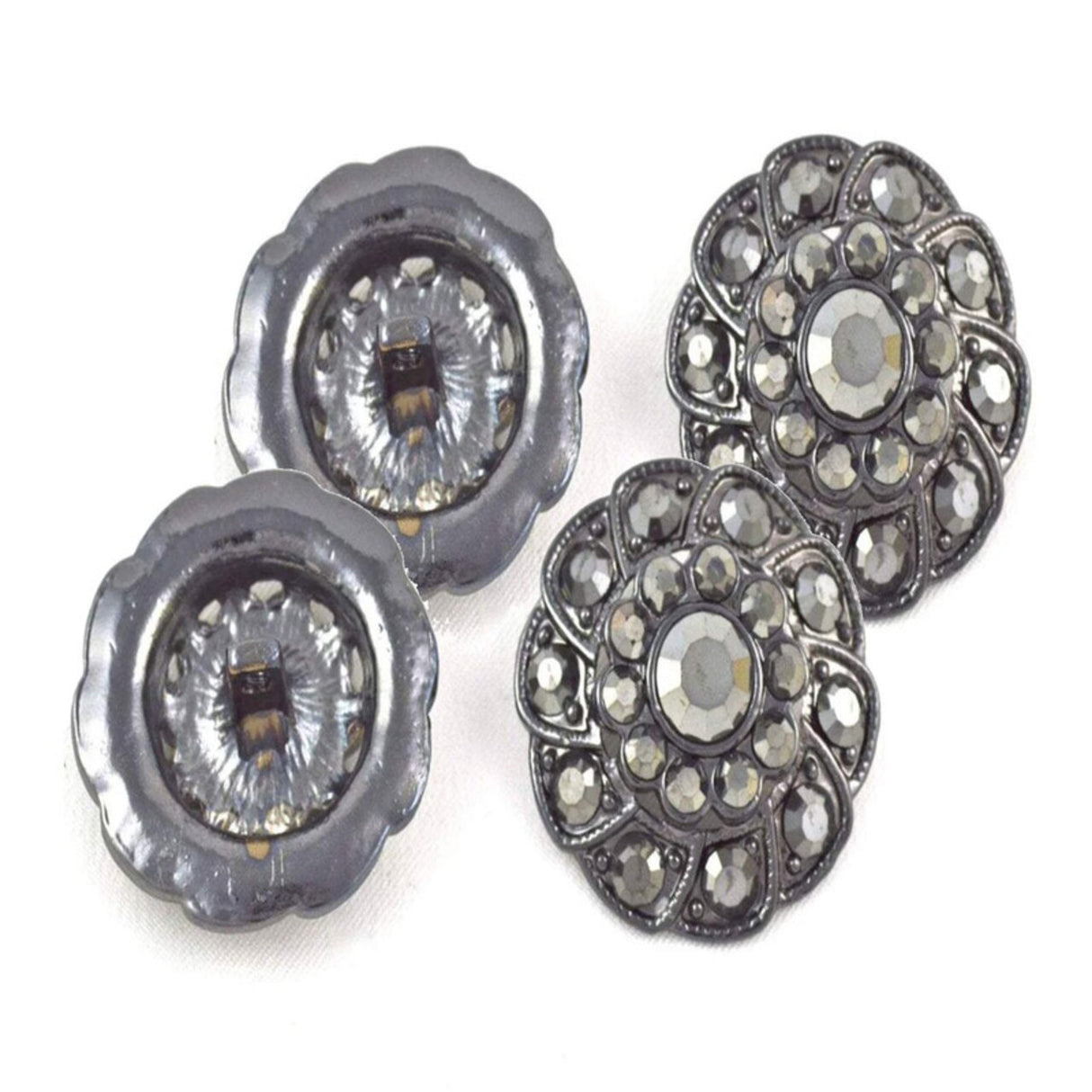 5/8" Small Gunmetal Rhinestone Button For Vintage Sewing Projects