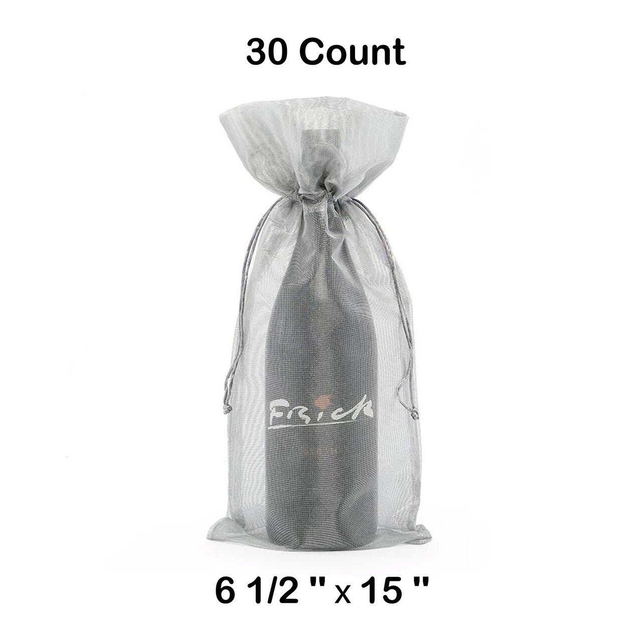 Metallic Fabric Wine Bags 6 1/2 '' x 15 '' Metallic Silver Color 10 EACH / PACKAGE