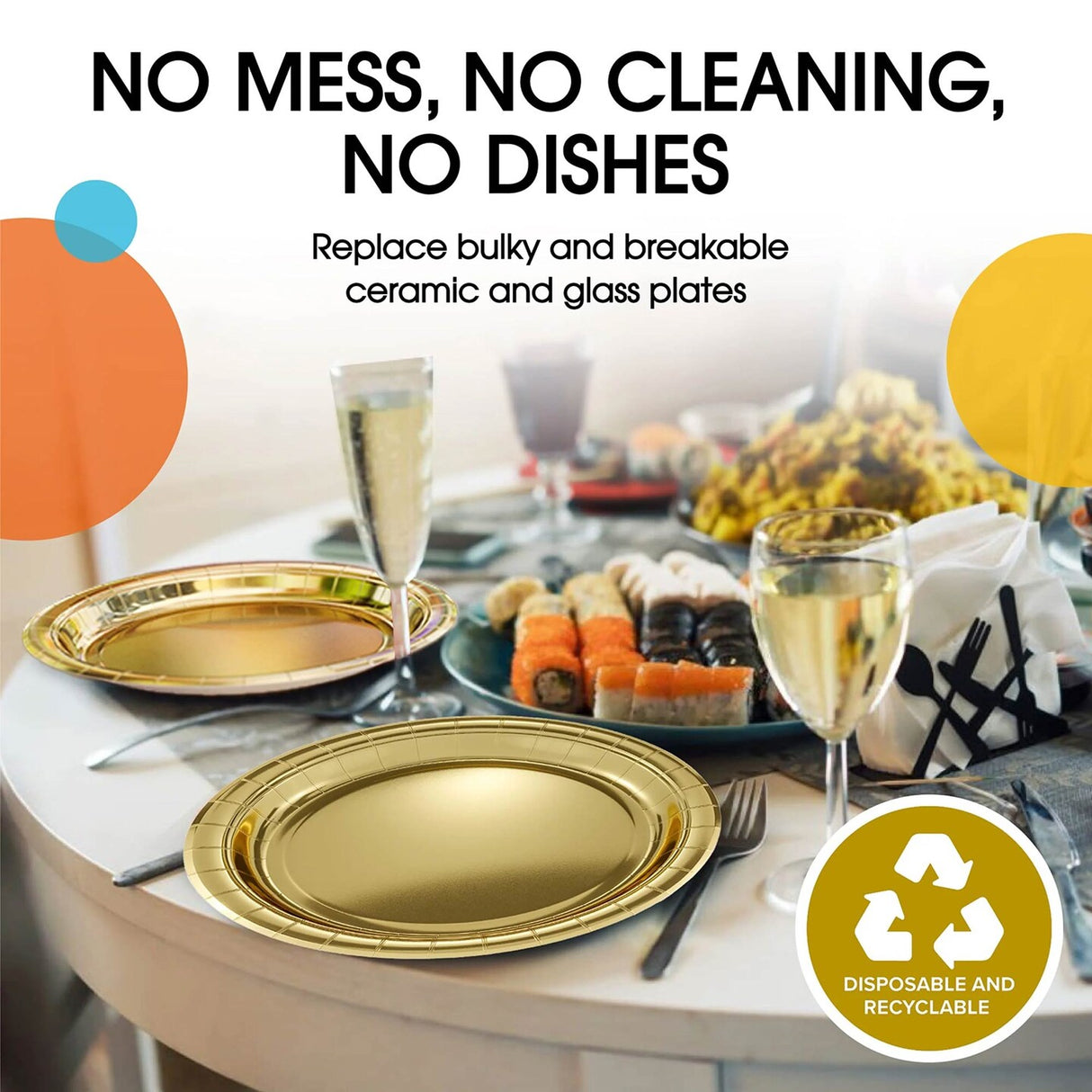 100 Count Reflective Gold Paper Plates Elegant Disposable Dinnerware for Weddings and Parties 9 Inch