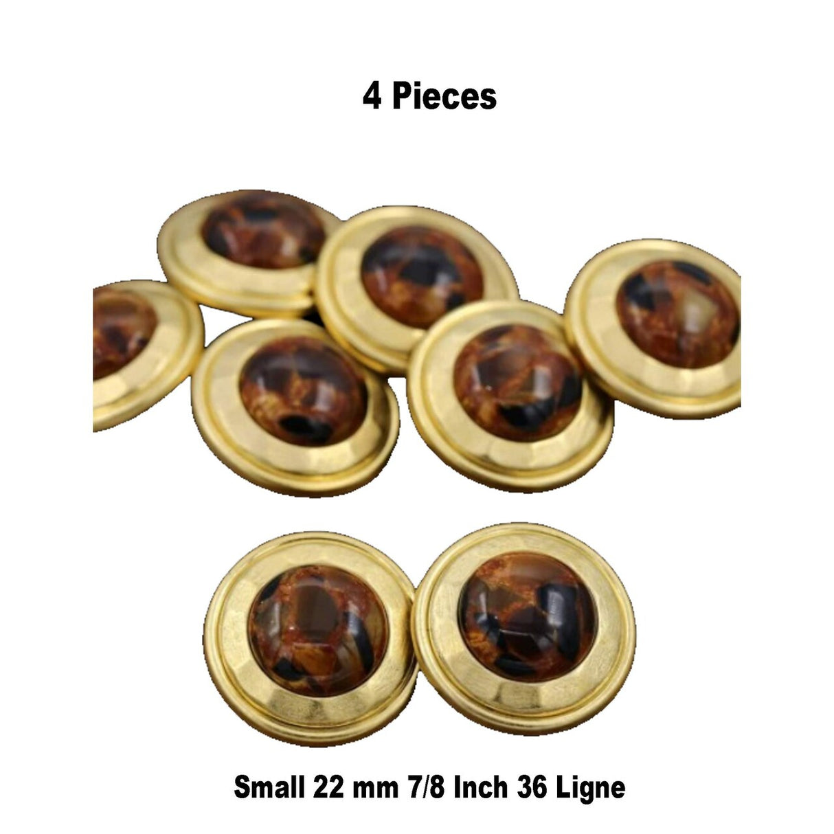 4 Pieces Small Gold with Brown Tortoise Center Decorative Buttons 7/8 Inch