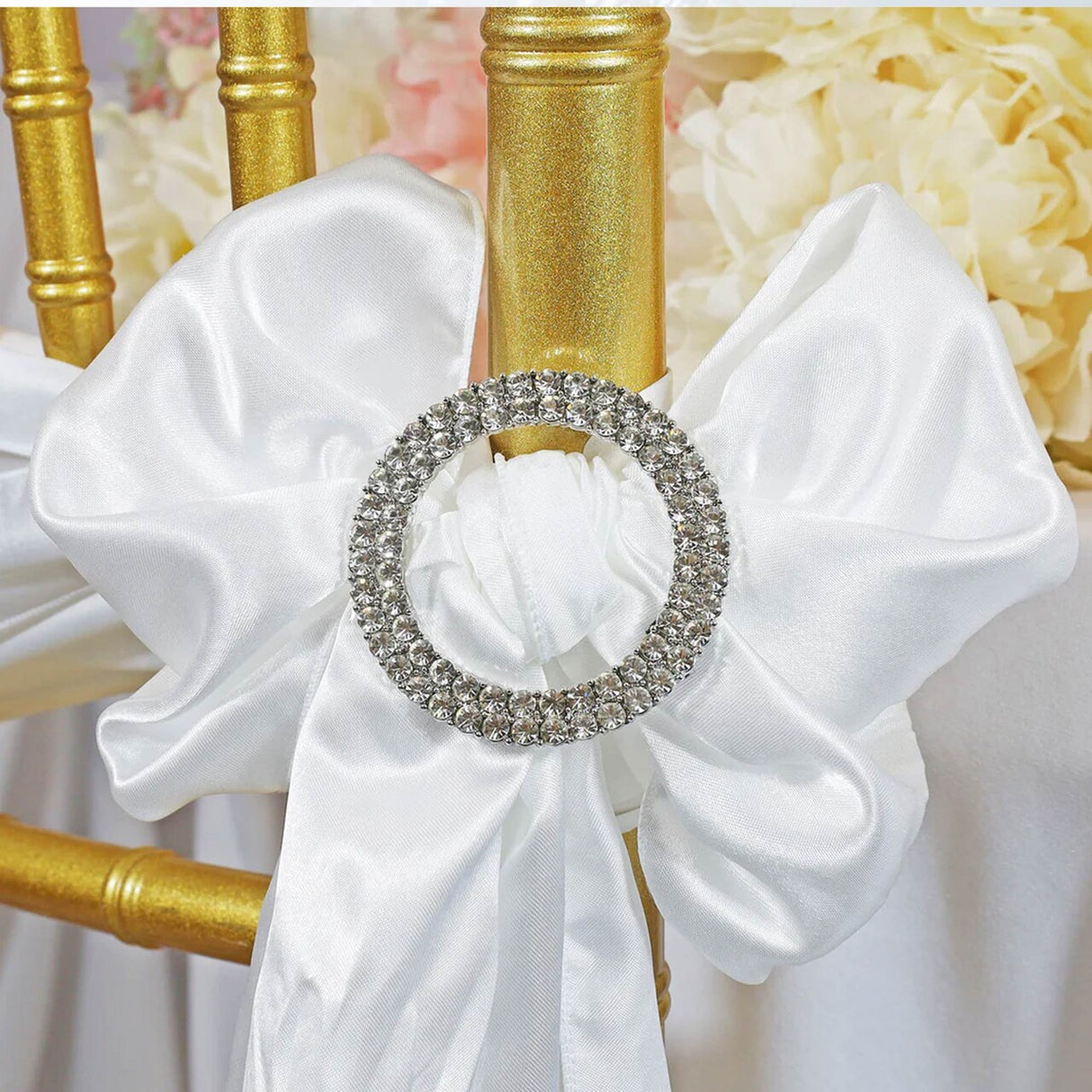 1 Piece Circle Rhinestone Chair Band Buckle Silver Metal Accent 2 Inch Width