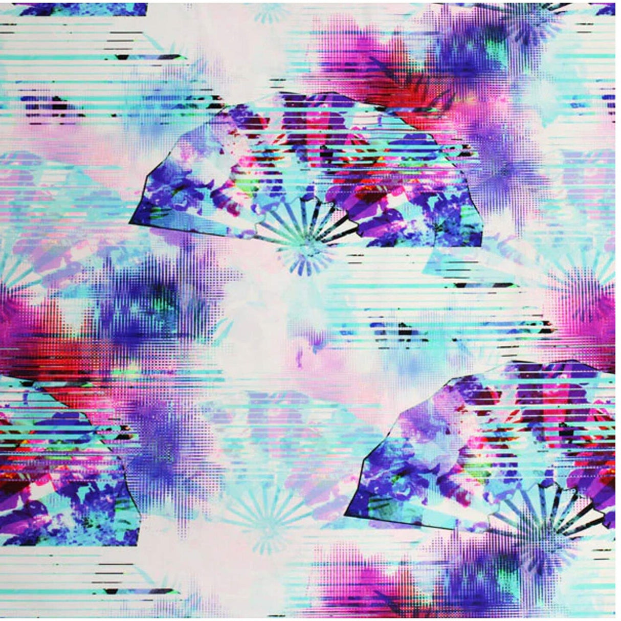 Modern Pastel Asian Fans Printed Spandex