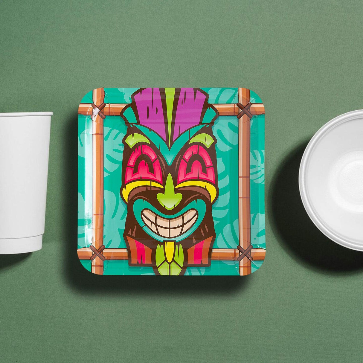 8 Count Teal Tiki Paper Dinner Plates 9" Luau Party Tableware
