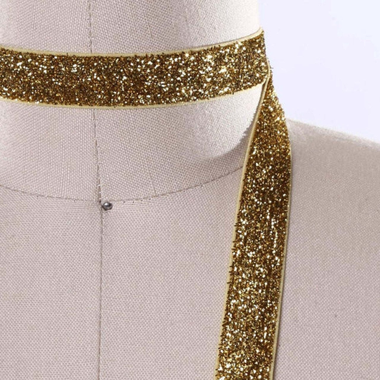 3/8" 2 Yards Gold Glitter Elastic Trim for Headbands Crafts Hair Ties Sewing Accessories DIY Use