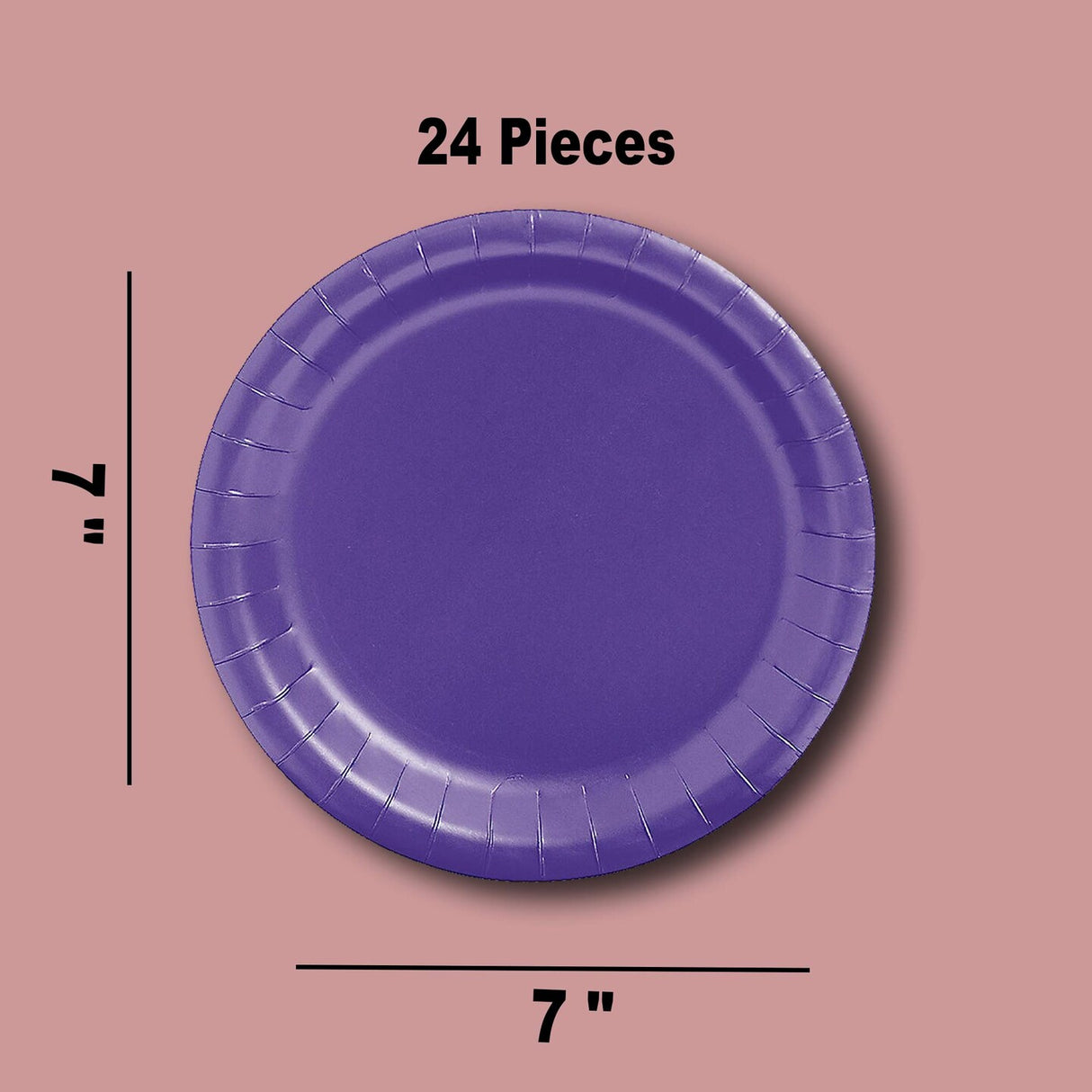 24 Count Purple Paper Plates 7" Round Dessert Plates for Birthday and Party Events