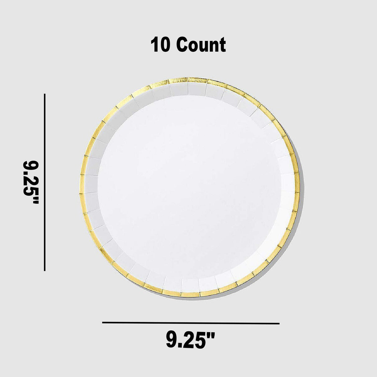 10 Count White Gold Large Paper Plates 9.25 Inch Elegant Party Plates for Events and Dining