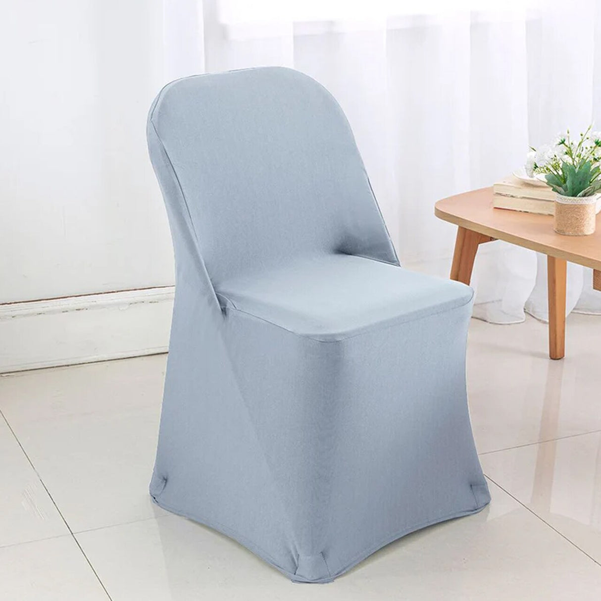 1 Piece Dusty Blue Stretch Spandex Chair Cover for Stylish Folding Seating