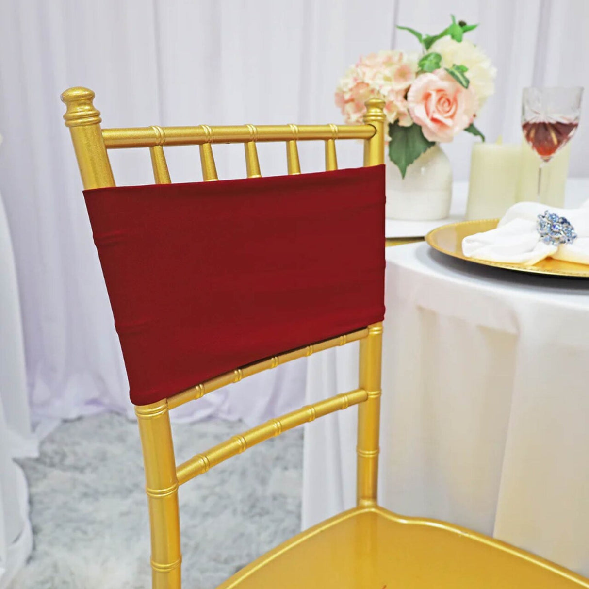 10 Pieces Vibrant Apple Red Stretch Spandex Chair Bands 7 x 13 Inches