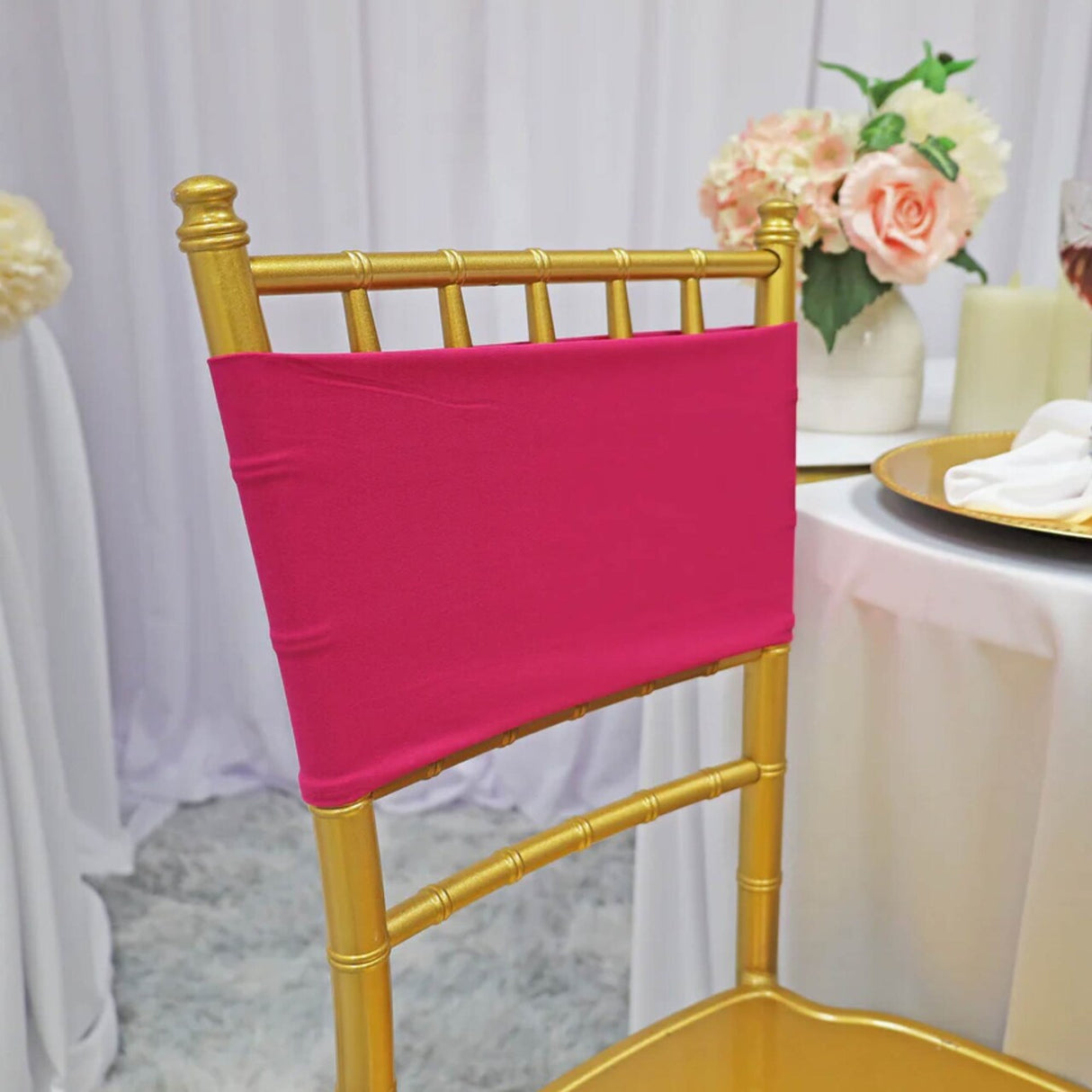 10 Pieces Fuchsia Spandex Chair Bands 7 x 13 Inches