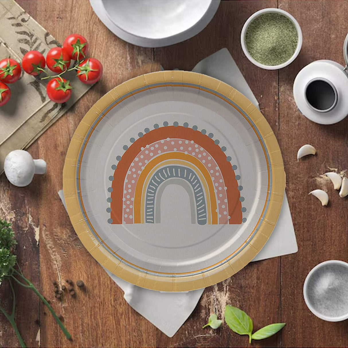 8 Count Boho Rainbow Party Paper Dessert Plates 7 Inch