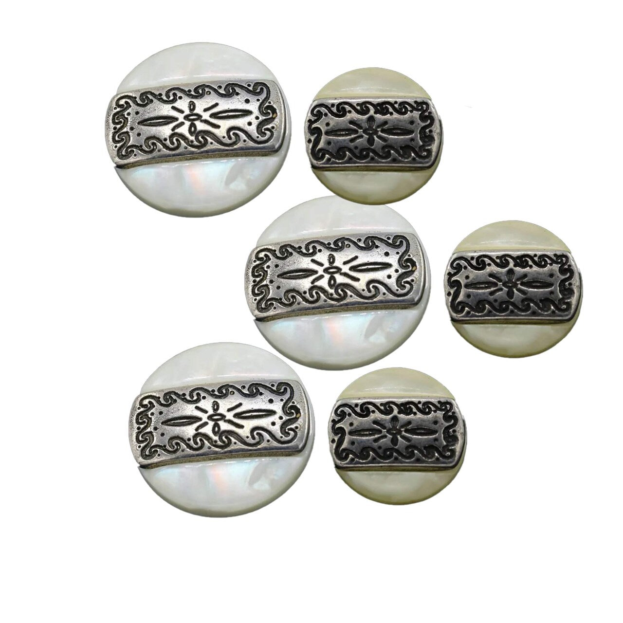 24L (15mm / 5/8") Ivory Pearl Shell Buttons Starburst Silver Center Shank Style Craft Button